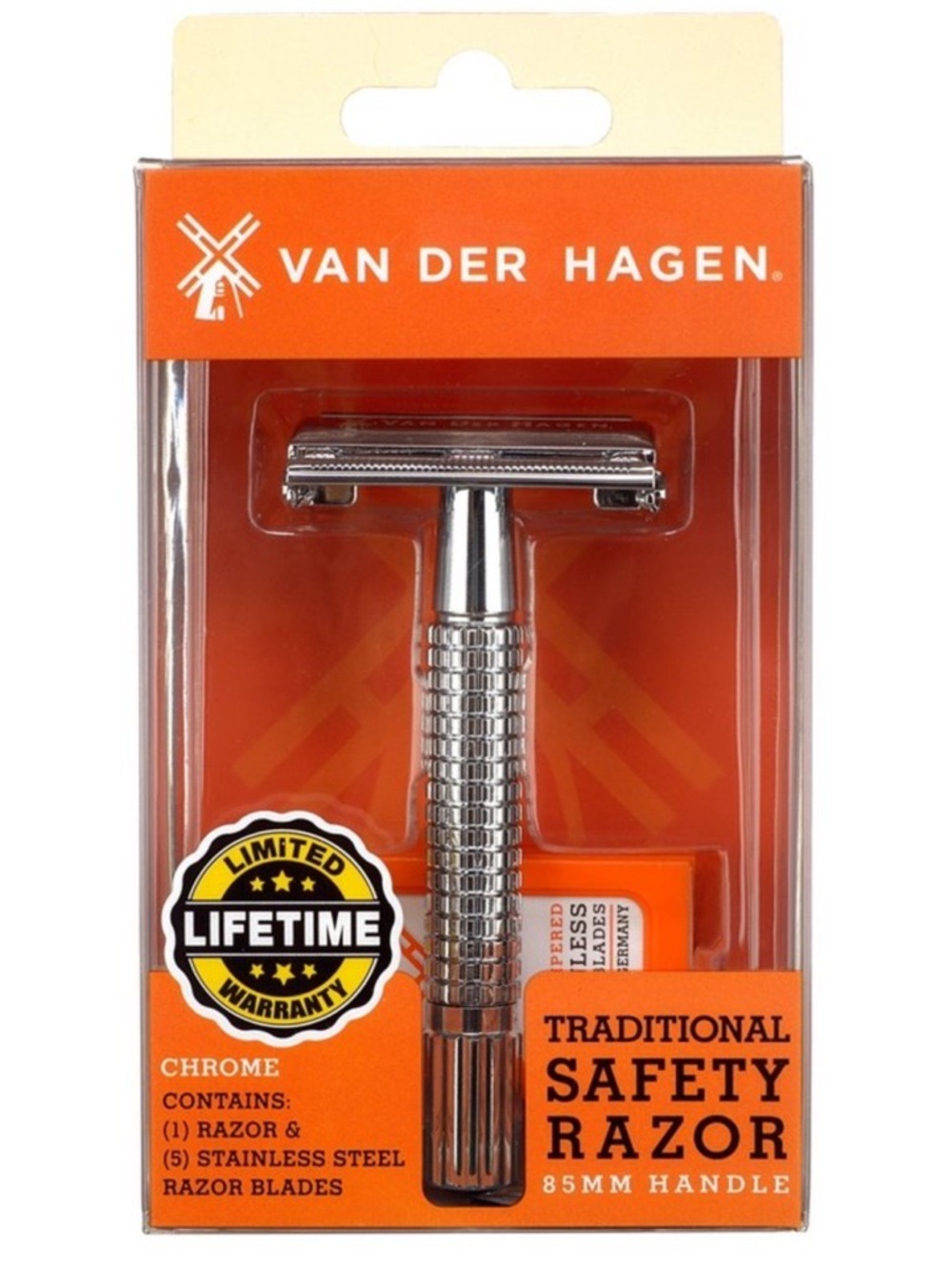 Van Der Hagen Traditional Safety 5-Blade Razor, for All Skin Types Men 1 Pack